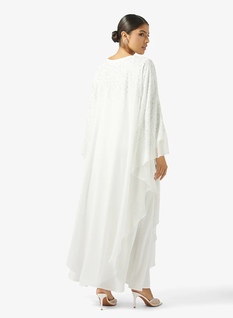 hayas closet White Embellished Abaya With Sheila